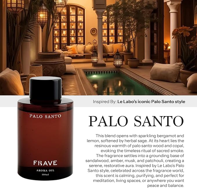 Palo Santo Hotel Diffuser Oil, 100ml, 3.38 oz Aroma Oil, Scent Inspired by Le Labo’s Iconic Palo Santo Style, Aromatherapy Refill Fragrance for Waterless Cold Air Diffusers, Home, Office, Hotel