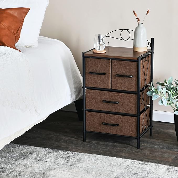 Household Essentials Mid Century Walnut & Iron 4-Drawer Chest