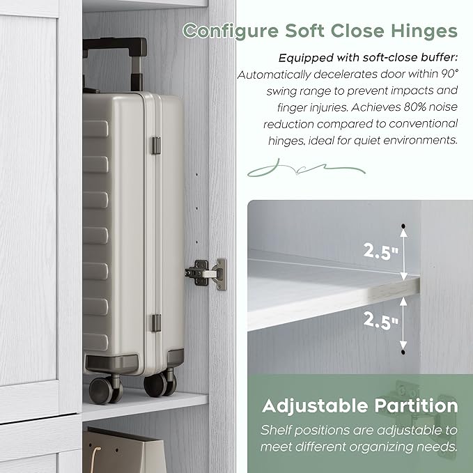 XIAO WEI Armoire Wardrobe Closet with 3 Door, Bedroom Wooden Armoires with Full Length Mirror, Large Clothing Storage Cabinet 2 Drawers, Hanging Rod, Shelves (White, 3 Door)