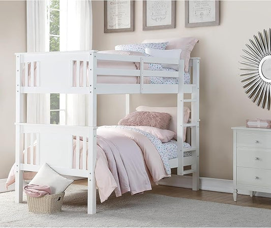 DHP Dylan Convertible Wood Bunk Bed, Stackable and Detachable Bed Frames for Kids and Teens, with Ladder, High Guardrail, Wood Slats, No Boxspring Required, Twin-Over-Twin, White