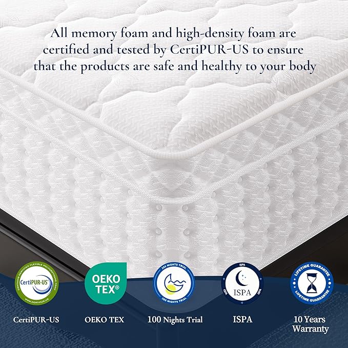 12 Inch Twin XL Hybrid Mattress in a Box, Plush Mattress with Gel Memory Foam & Individually Pocketed Springs, Pressure Relief & Motion Isolation, CertiPUR-US Certified, 100-Night Sleep Trial
