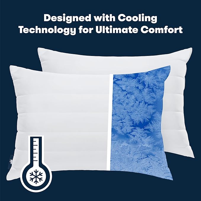 Cooling Quilted Hypoallergenic Soft/Medium Bed Pillows for Side, Stomach or Back Sleepers (2 Pack)