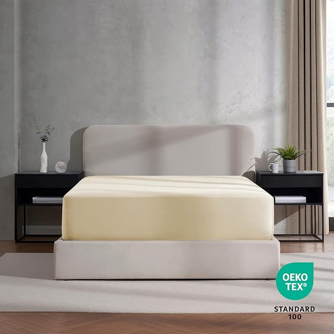 Nestl 4 Pack Beige Cream Fitted Sheet Extra Deep Pocket, Hotel Luxury Twin XLFitted Sheet Only Easily Fits 18 to 24 Inch Mattress, Super Soft, Wrinkle-Free and Breathable with Corner Straps