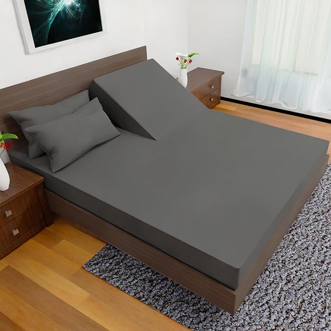 Split Top Queen Sheets for Adjustable Bed, 4-Pcs 36'' Flat, 1 Fitted Sheet & 2 Pillowcase – 16 Inch Deep Pocket, Ultra Soft, Wrinkle-Free Top Split Queen Sheets Set (Dark Grey)