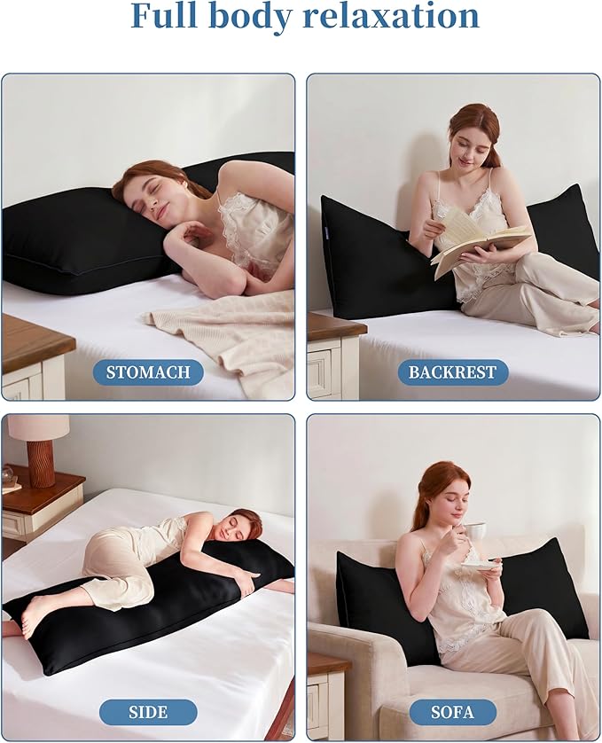 YZ HOME Memory Foam Body Pillow Insert - Full Body Pillow for Adults - Soft Large Long Bed Pillow for Side Sleeper(20x54 Inch, Black)