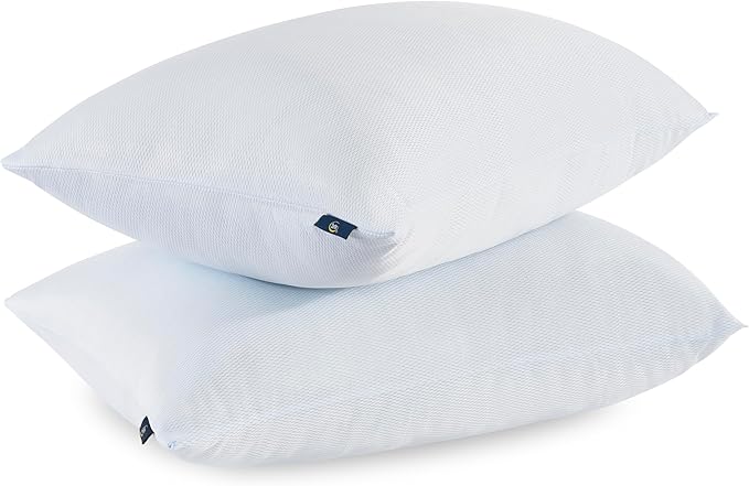 Serta Won't Go Flat King Size Set of 2 Down Alternative Cooling Bed Pillows, Extra Life Foam Core with Medium Support, Perfect for Back, Stomach or Side Sleepers, White
