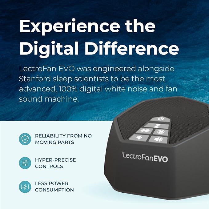 Adaptive Sound Technologies LectroFan EVO - Non-Looping Sound Machine for Sleep - Soothing Noise - Convenient Sleep Timer - Lightweight Build - USB-Powered - Charcoal