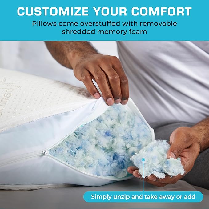 Xtreme Comforts Pillows for Sleeping - Adjustable King Memory Foam Pillow for Side, Back & Stomach Sleepers w/Removable Cooling Zipper Cover - Made in The USA