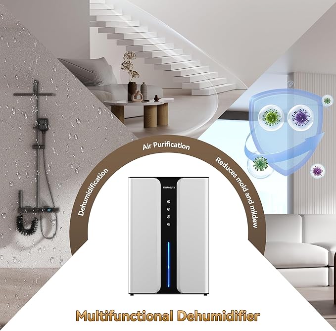 PTHRAOUTA Home Dehumidifier with Drain Hose, (950 sq.ft) 95oz Quiet dehumidifier for Bathroom Bedroom, with Air Reusable Filter Indoor deshumidificador for Basement RV Closet