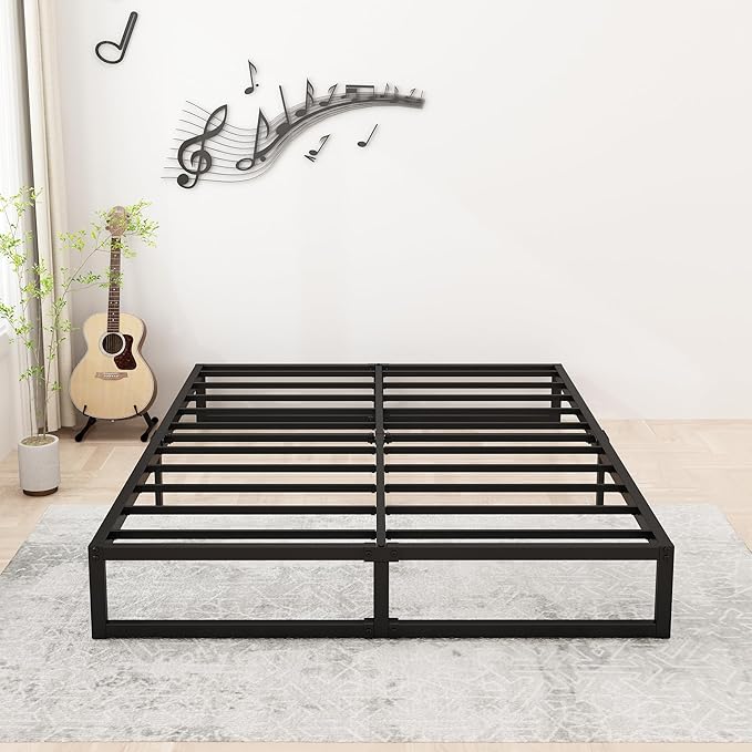 Lutown-Teen 8 Inch Full Bed Frame No Box Spring Needed, Heavy Duty Metal Platform Beds with Sturdy Steal Slats for Mattress Foundation, Easy Assembly, Noise Free, Black
