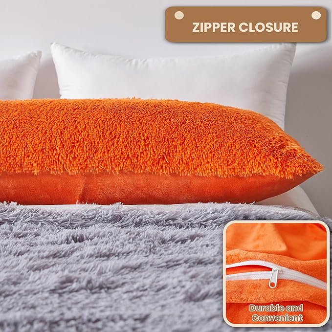 MEGO Luxury Fluffy Body Pillow Cover, 20x54 Shaggy Faux Fur Body Pillow Case, Soft Plush Fuzzy Body Pillowcase, Decorative Furry Long Bed Pillow with Zipper Closure Hug Pillow for Bedroom Orange