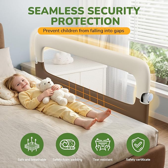 Bed Guard Rail for Toddlers - 59" Adjustable Heights & Folding up Portable Bed Railing for Baby - Toddler Bed Rails Guard for Crib, Twin, Bunk,Full Size, Queen & King Bed