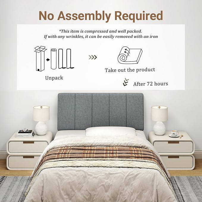 Twin Size Headboard Only-No Assembly, Upholstered Headboard Twin Size Linen Fabric Modern Style Headboards Extra-Thick, Dark Gray
