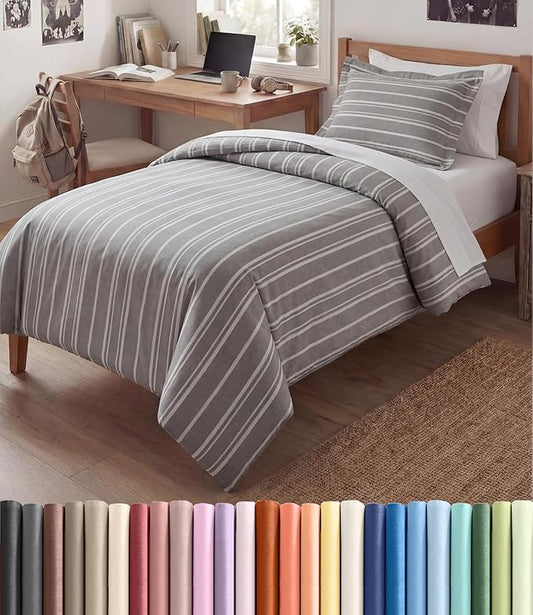 Duvet Cover Twin/Twin XL Size Set - Extra Soft Twin/Twin XL Duvet Cover 68" x 90" with 1 Pillow Sham - Hotel Luxury, Easy Care, Fade Free w/ Zipper Closures & Ties - Comfy & Breathable (Grey Stripes)