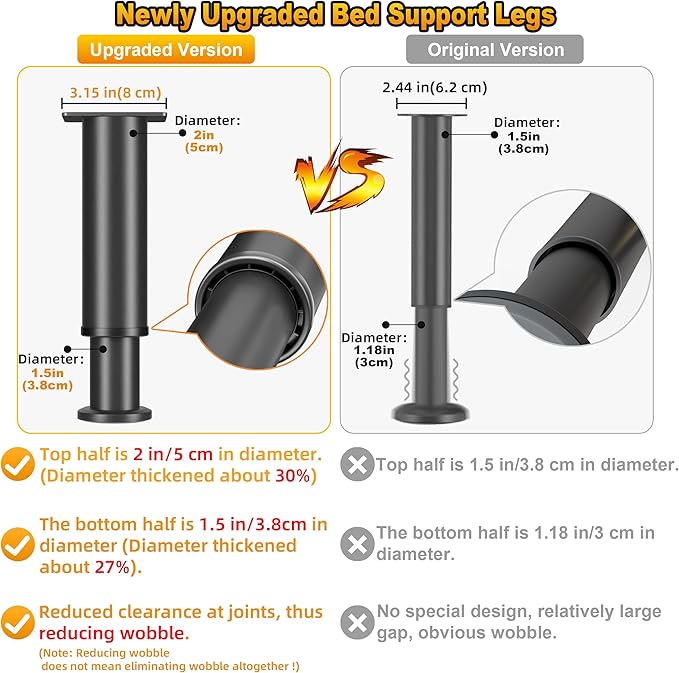 Wlrrcwdttc 4 Pcs Adjustable Bed Support Legs for Bed Frame/Bed Center Slat, Metal Adjustable Furniture Legs 7.08-13 inch for Bed/Sofa/Cabinet/Couch/Dresser/Table, Thickened Heavy Bed Replacement Legs