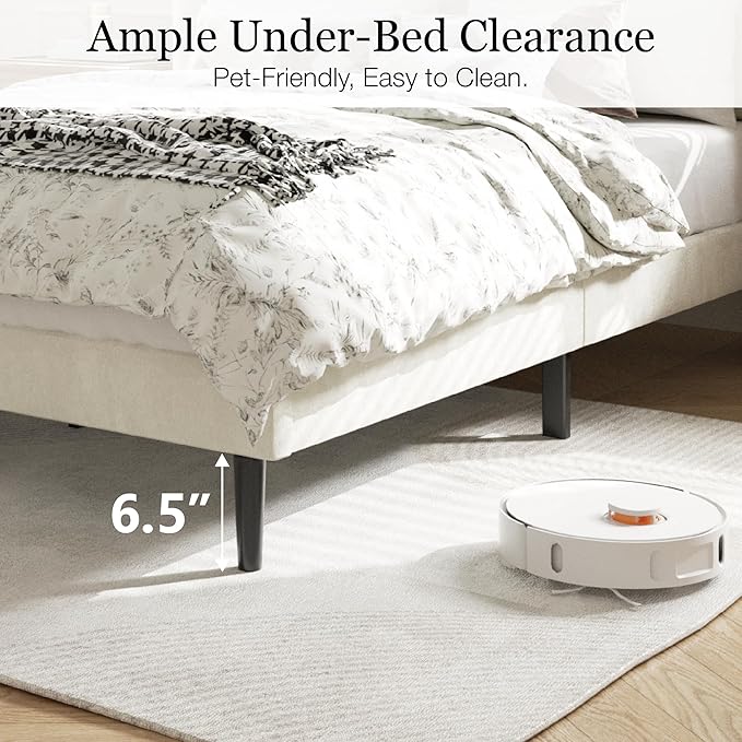 HAOARA King Bed Frame with Headboard, Velvet Upholstered Platform Bed Frames with Wingboard, Contemporary Mattress Foundation, Noise Free, No Box Spring Needed, Easy Assembly, Beige
