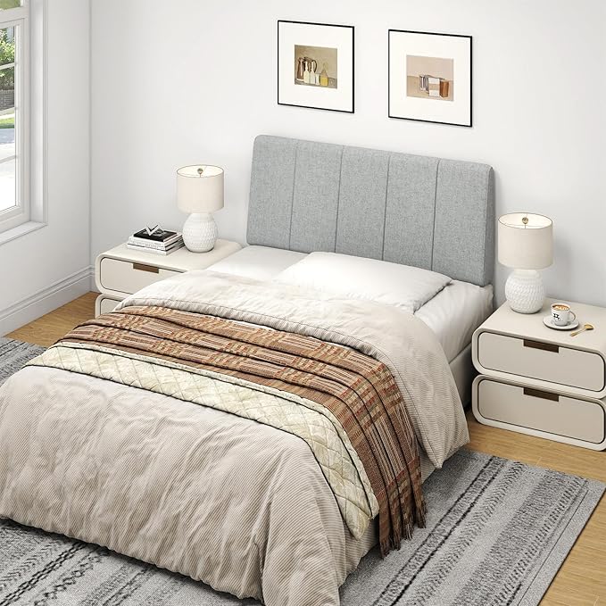 Twin Size Headboard Only-No Assembly, Upholstered Headboard Twin Size Linen Fabric Modern Style Headboards Extra-Thick, Light Gray