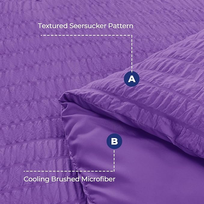 HYMOKEGE Bright Purple King Size Comforter Set Seersucker 7 Pieces, All Season Luxury Bed in a Bag for Bedroom, Bedding Set with Comforter, Sheets, Pillowcases & Shams