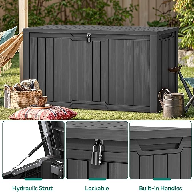 YITAHOME XXL 240 Gallon Large Outdoor Storage Deck Box for Patio Furniture, Outdoor Cushions, Garden Tools and Sports/Pools Equipment, Weather Resistant Resin, Lockable (Dark Gray)