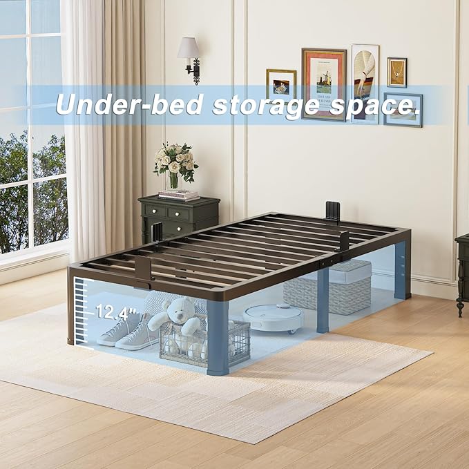 Yitong Angel 14 inch Twin XL Bed Frame with Rounded Corner Legs and Headboard Hole Mattress Slide Stopper 3500 LBS Heavy Duty Support Metal Platform,No Box Spring Needed, Noise Free,Easy Assembly