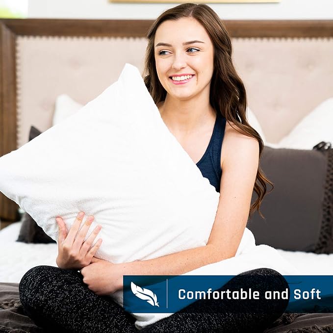 Zippered Pillow Cases | Pillow Protector | Premium Breathable Terry Cotton Cover | 100% Waterproof | Zippered Encasement | Set of 2 | King Size