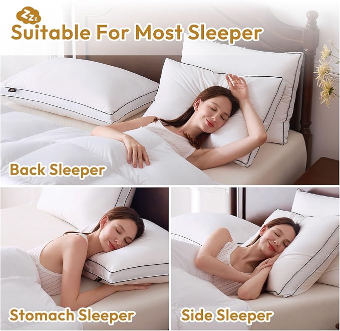 L LOVSOUL Goose Feather Down Pillow Standard Size of 2,Ultra Soft 100% Organic Cotton Fabric, 700TC,800 Fill Power, Luxury Hotel Collection Bed Gusseted Pillows for Back, Stomach or Side Sleepers