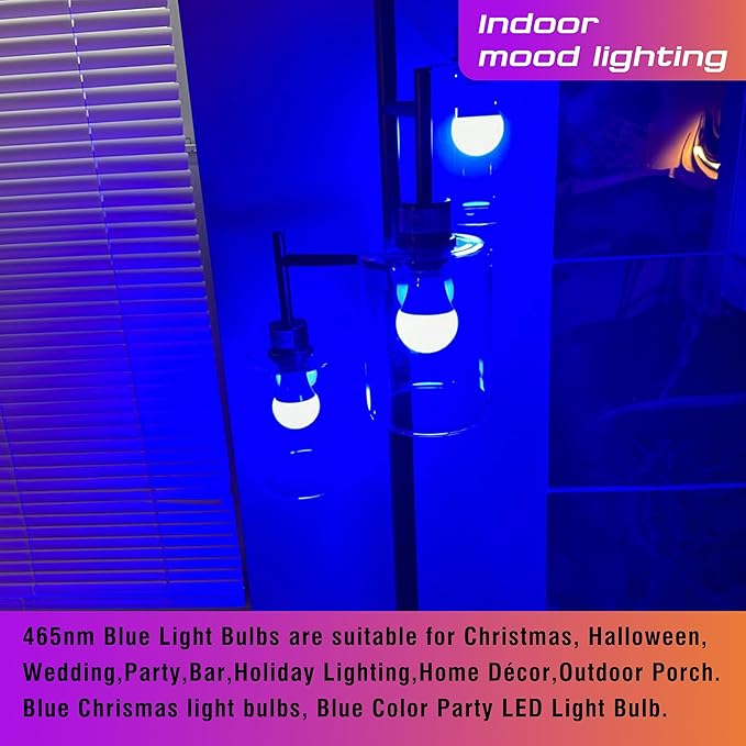 E26 Blue Light Bulb 25w-40w Equivalent, 3W Blue Christmas Lighting Bulb 300lm, G45 Colored Light Bulbs for Halloween, Party, Holiday Lighting, Home Decoration, Outdoor Porch, Non-Dimmable, 2 Pack