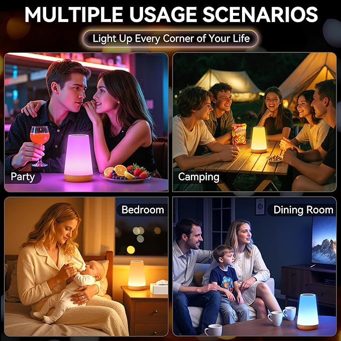 Auxmir Rechargeable LED Night Light, Touch & Remote Control Bedside Lamp with 13 Colors, 5 Brightness Levels, Portable Table Lamp for Kids Baby Nursery, Bedroom, Bathroom, Camping, Light Brown-2 Pack