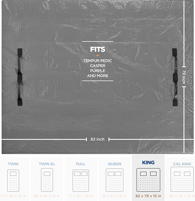 Mattress Bags For Moving With 8 Handles (2-Pack) King Size Mattress Moving Bag – Tear-Proof Mattress Storage Cover With Dual Zippers – Reusable Mattress Moving Bags - Storage Mattress Protector