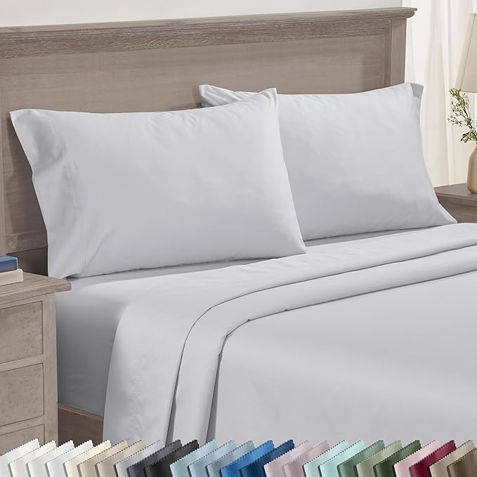 California Design Den Premium King Pillow Covers Set of 2-600 Thread Count Sateen, Natural 100% Cotton Pillow Cases King, Crisp, Durable Bedding - Light Silver