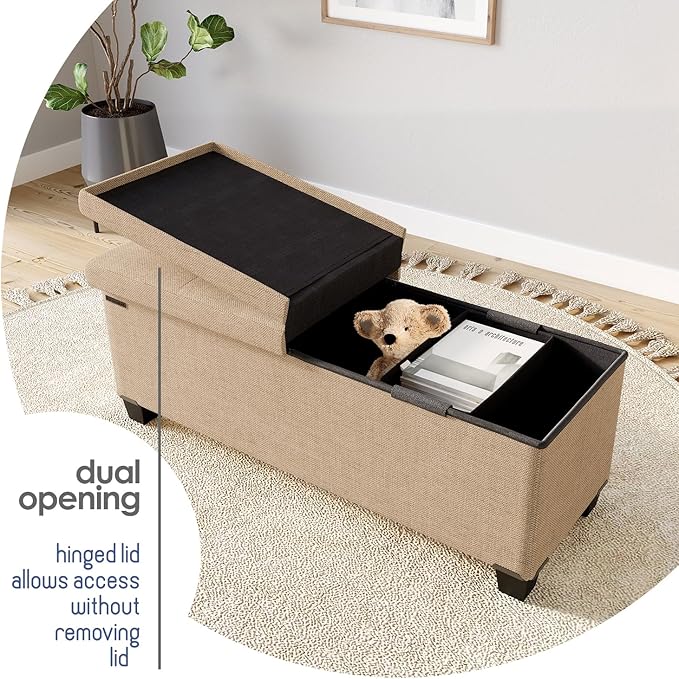 Storage Ottoman Bench with Bins, 43-in Storage Bench for Bedroom End of Bed, Folding Foot Rest Ottoman for Living Room Max 660lbs, Fabric Ottomans, Taupe