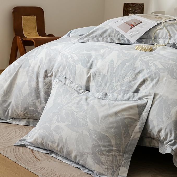 OAITE Duvet Cover Set Queen Size Floral Pattern Ultra Soft 100% Cotton Duvet Cover Sets 3-PC, Breathable Duvet Cover with Zipper Closure & Corner Ties(2 Pillow Shams,1 Duvet Cover)