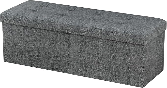 JIUYOTREE 31.5 Inches Ottoman with Storage Bench, Foldable Footstool, Ottoman Foot Rest, End of Bed Bench, Multi-Functional Seat, Storage Chest for Living Room, Bedroom, Entryway (Gray)