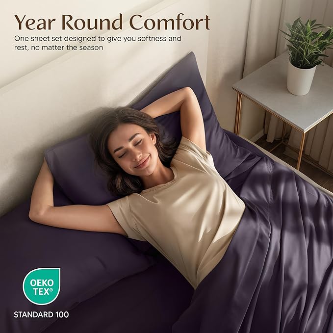 Utopia Bedding California King Size Sheet Set – 4 Piece Bed Sheets, Soft and Breathable Microfiber, Includes 1 Fitted Sheet, 1 Flat Sheet and 2 Pillowcases – Oeko Tex (Purple)