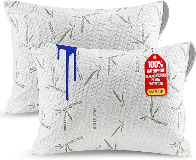 Utopia Bedding Waterproof Pillow Protectors with Zipper King Size (2 Pack), Soft and Cooling Bamboo Viscose Pillow Covers, Bed Bug Proof Pillow Encasements 20 x 38 Inches