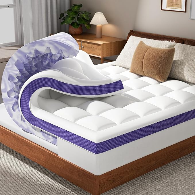 ChiXpace 4 Inch King Mattress Topper Dual Layer Memory Foam Mattress Topper, Soft Pillow Top Mattress Cover, Gel Foam Mattress Egg Crate Design, King Size Mattresses Pad (White)