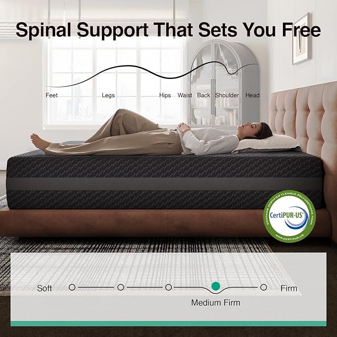 Novilla Twin XL Mattress 8 Inch, XL Twin Gel Memory Foam Mattress for Spinal Alignment & Adaptive Body Support, with Green Tea-Infused Foam, Mattresses in a Box, Medium Firm