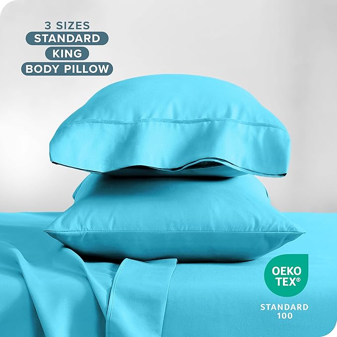 Bare Home Microfiber Pillow Cases - Standard/Queen Size Set of 2 - Cooling Pillowcases - Double Brushed - Aqua Pillowcases 2 Pack - Easy Care (Standard Pillowcase Set of 2, Aqua)