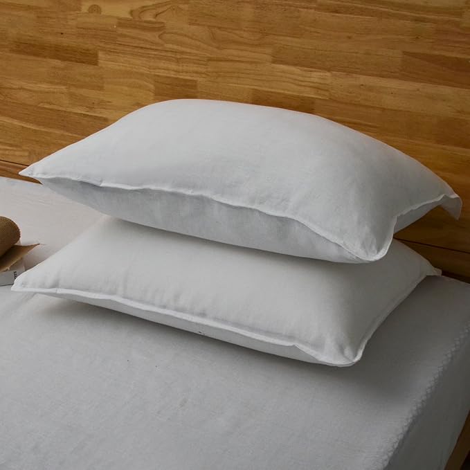 CHUFFED Linen Pillowcases 2 Pack 100% Linen Standard Pillow Cases, Breathable and Cooling Washed Pillowshams with Zipper Closure, 20x26 Inches,White