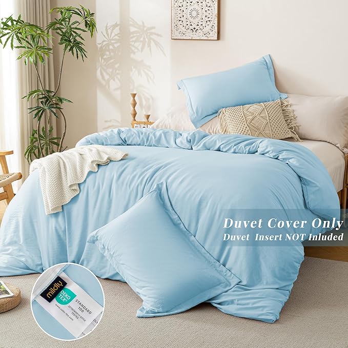 MILDLY Super Soft Duvet Cover 2pcs - 100% Washed Microfiber Cool Blue Twin/Twin XL Comforter Cover Set with Zipper Closure & Corner Ties (No Comforter)