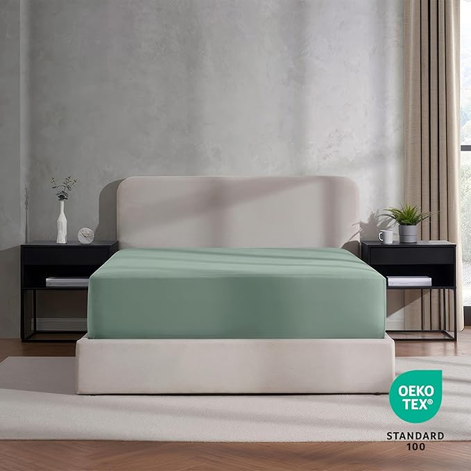 Nestl 4 Pack Sage Green Fitted Sheet Extra Deep Pocket, Hotel Luxury KingFitted Sheet Only Easily Fits 18 to 24 Inch Mattress, Super Soft, Wrinkle-Free and Breathable with Corner Straps