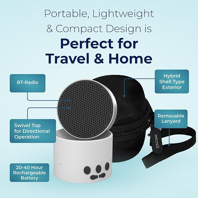 Adaptive Sound Technologies LectroFan Micro2 & Carrying Case for LectroFan Micro2 - Portable Bluetooth Speaker - Compact Sound Machine for Travel - White Sound Machine & Black Case