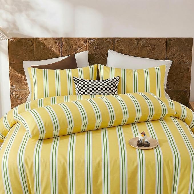 Merryword Body Pillow Cover 20x54inches, 100% Cotton Pillow Case, Yellow and Green Striped Pillowcase, Soft Breathable Ribbon Stripes Long Pillowcase, 1-Piece