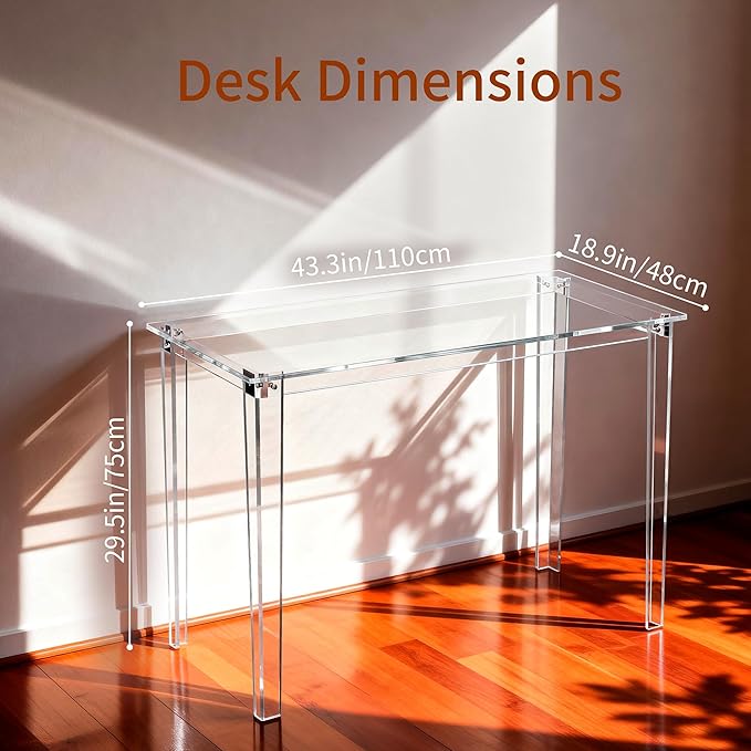 Acrylic Desk, Clear Modern Writing Table for Home Office (Clear, Large)