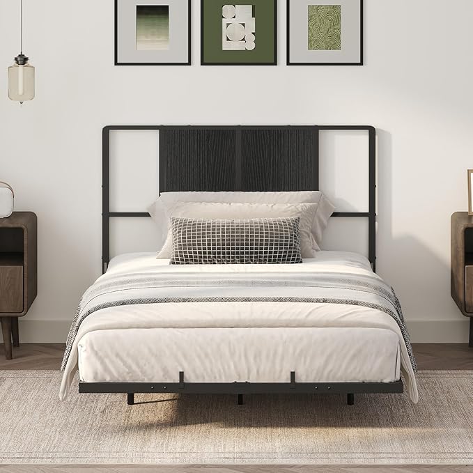 MAHANCRIS Twin Size Headboard Only, Metal Headboard with Adapters, Minimalist Industrial Style for Twin Size Beds, Black