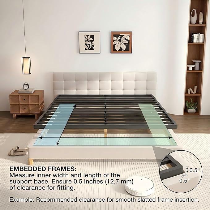 VIPSHOW 2 Inch Queen Metal Box Spring with Round Corners - 3000 lbs Capacity, Low Profile Bed Slat Replacement Bunkie Board with Steel Slats, Noise-Free, Easy Assemble, Black