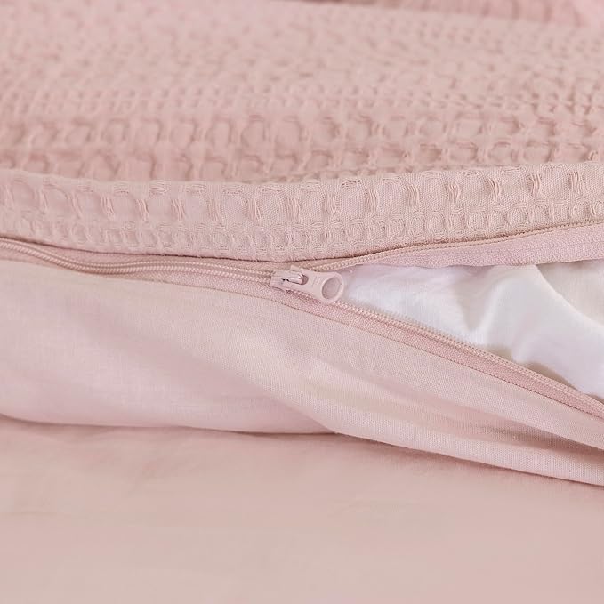 Dreamology Waffle Weave Duvet Cover, Full Duvet Covers,100% Cotton Waffle Duvet Covers with Zipper Closure, Soft Luxury Textured & Breathable (Dusty Pink, Full)