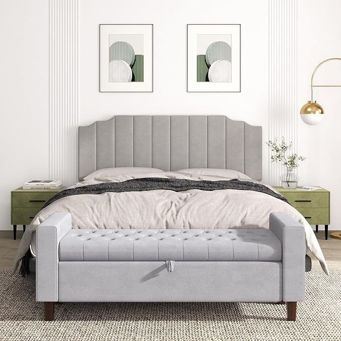 Befurtori King Size Headboard Only, Velvet Wall Mounted Headboard King for Adjustable Bed Modern Upholstered Head Board Easy Assembly, Gray