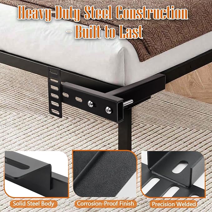 Headboard Bracket Adjustable Bed Base Bed Extra Thick Steel Universal Kit Heavy Duty No Noise No Wobble Easy Install Black Compatible Full Twin (Black，2pack) (1)