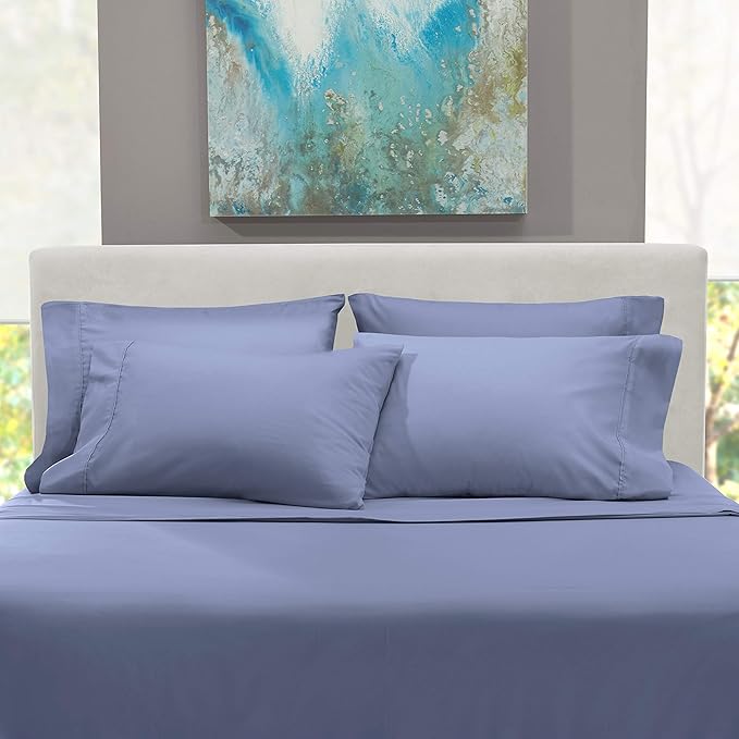 Hearth & Harbor Extra Deep Pocket Sheets - Fits Mattress 18-24 Inches Deep - Extra Deep Pocket California King Size - 6 Piece Cal King Sheets - Cal King, Steel Blue